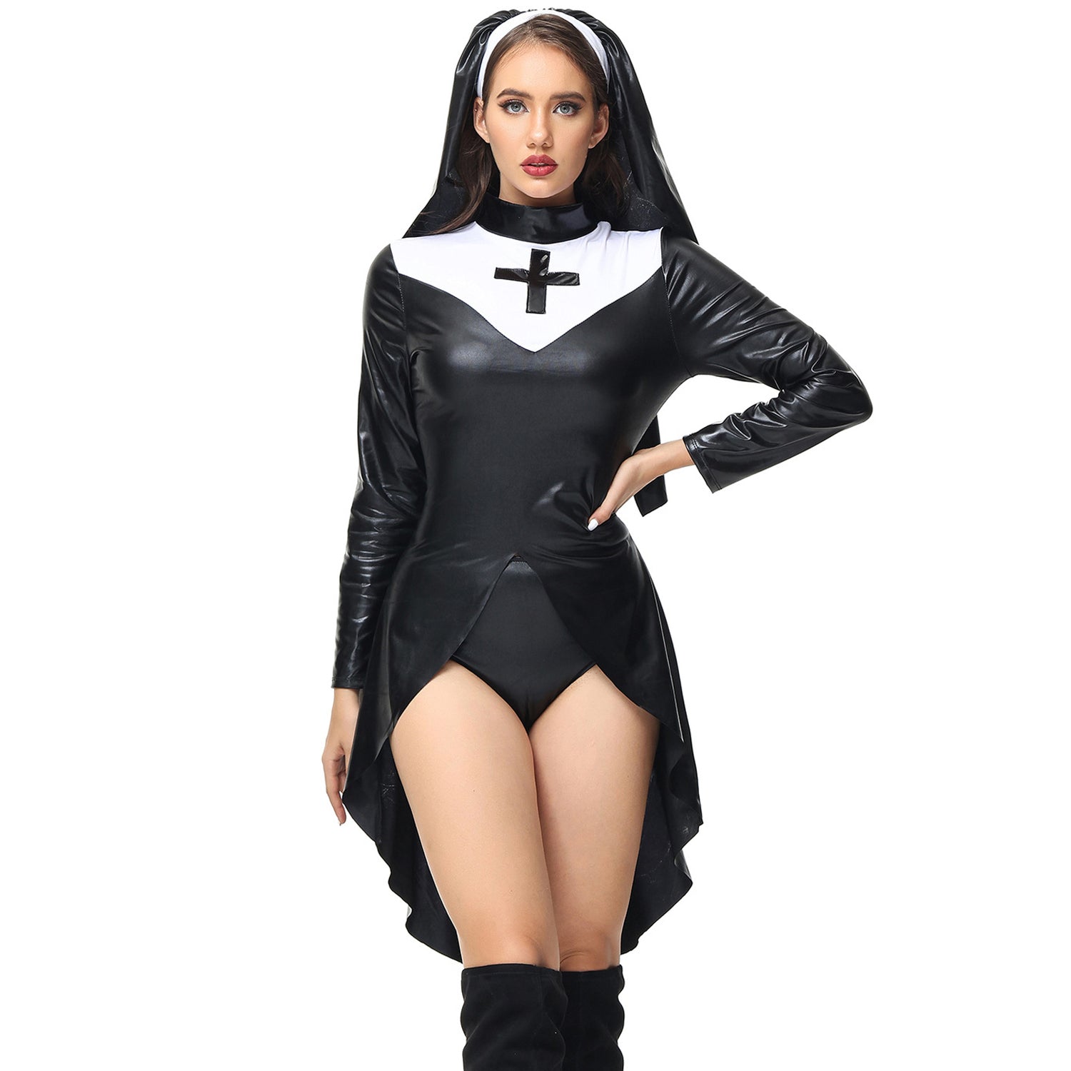PUレザー パンク 修道女 コスチューム 女性用 ハロウィン