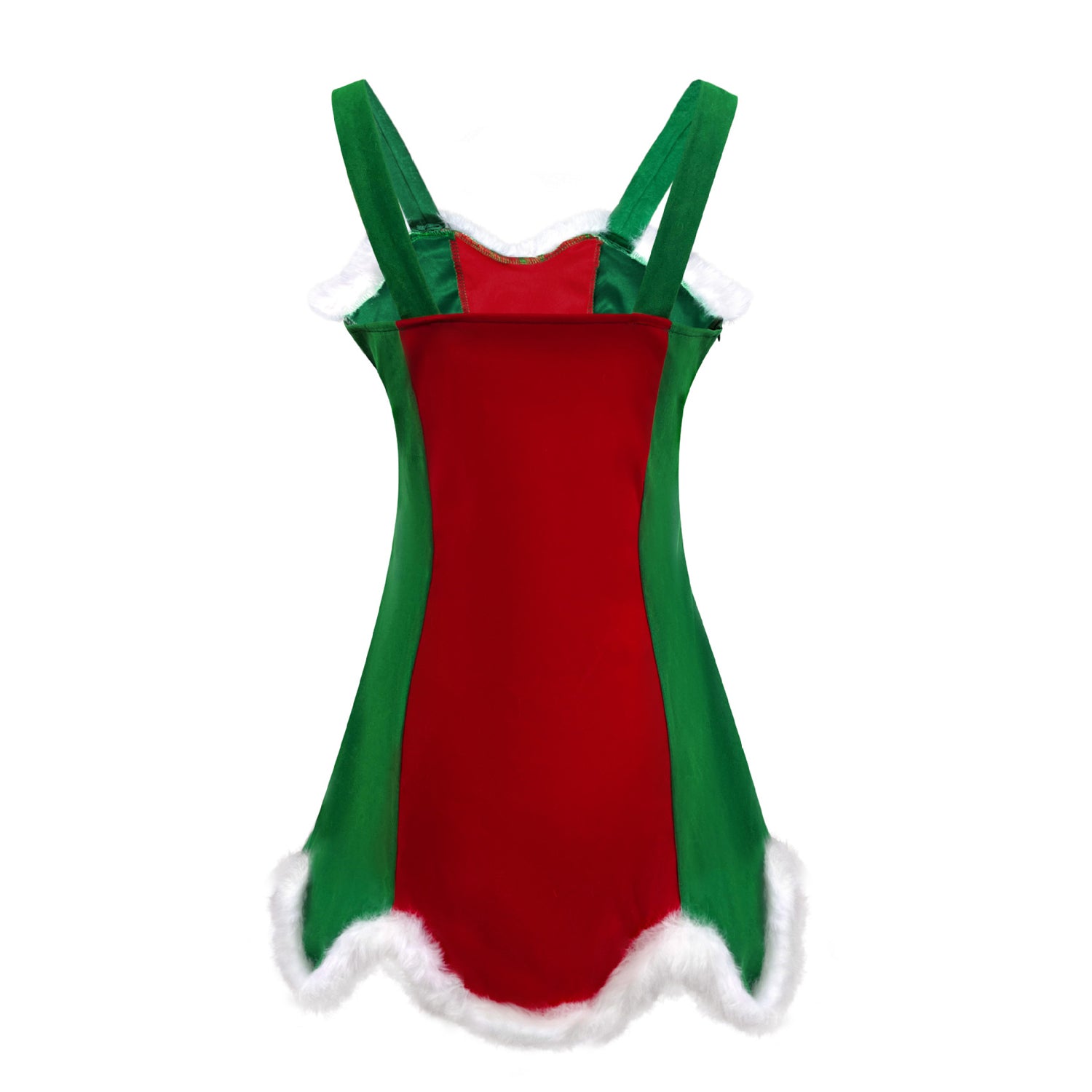 サンタクリスマス女性用コスチューム グリーンとレッドのエルフクリスマスコスチューム